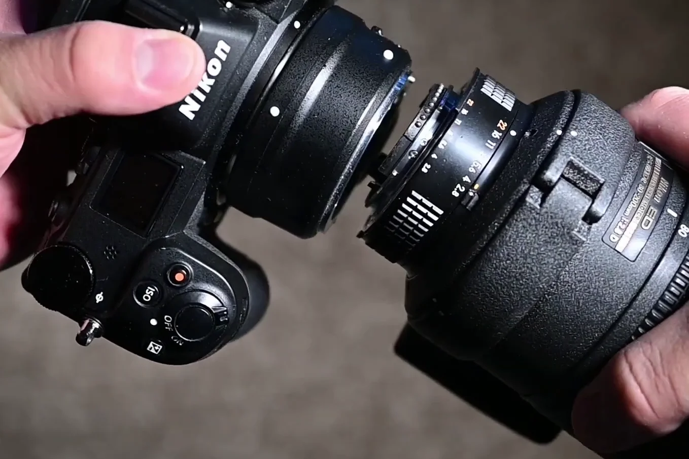Attaching the Nikon 80-200mm lens to a mirrorless camera using an FTZ adapter