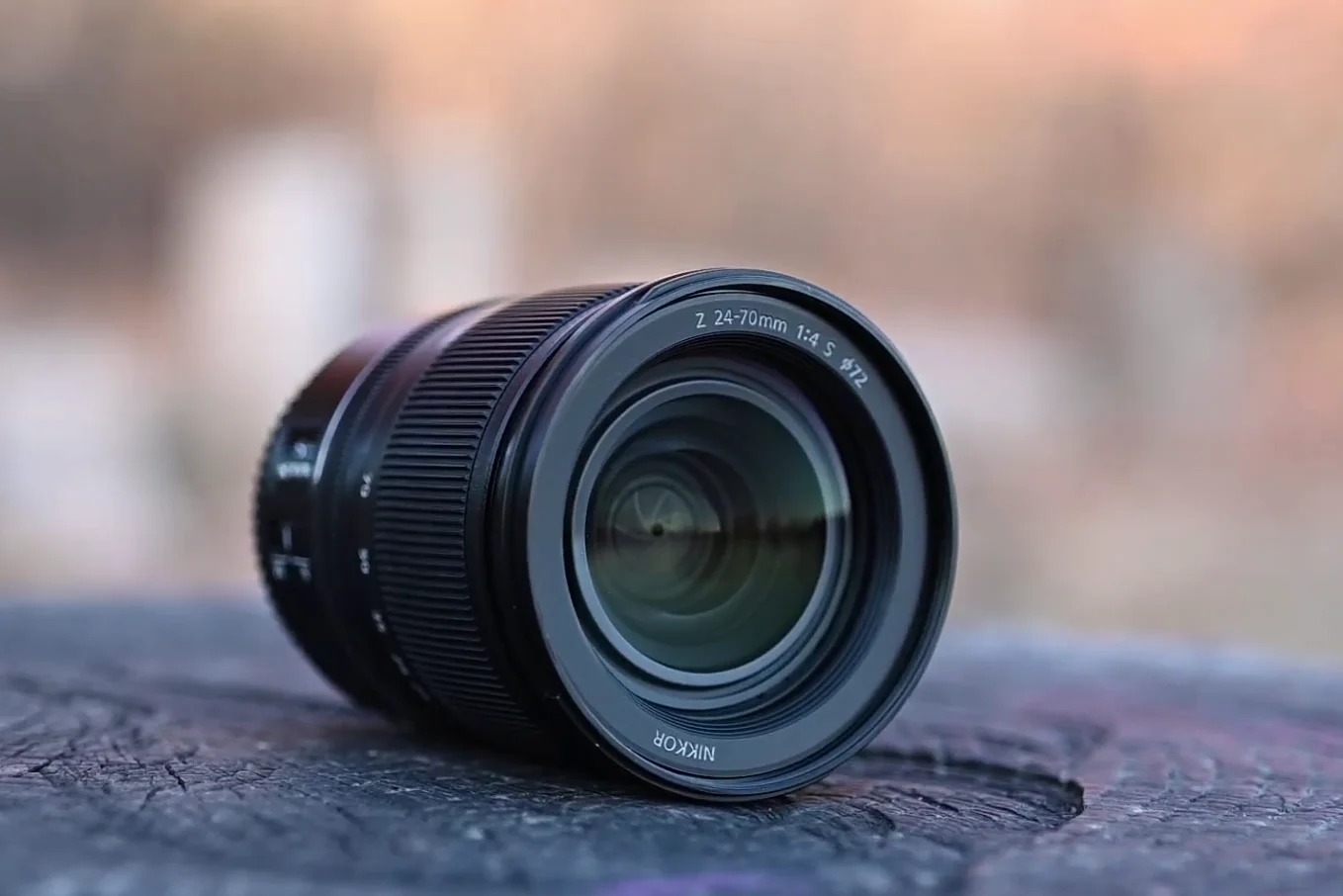Front view of the Nikon Z 24-70mm f/4 S lens showcasing the 72mm filter thread