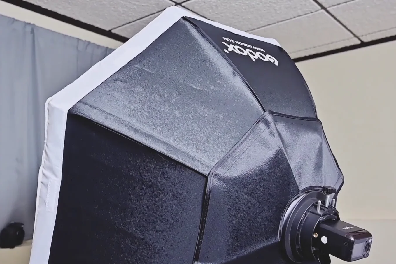 Godox softbox and umbrella setup showing the reflective interior