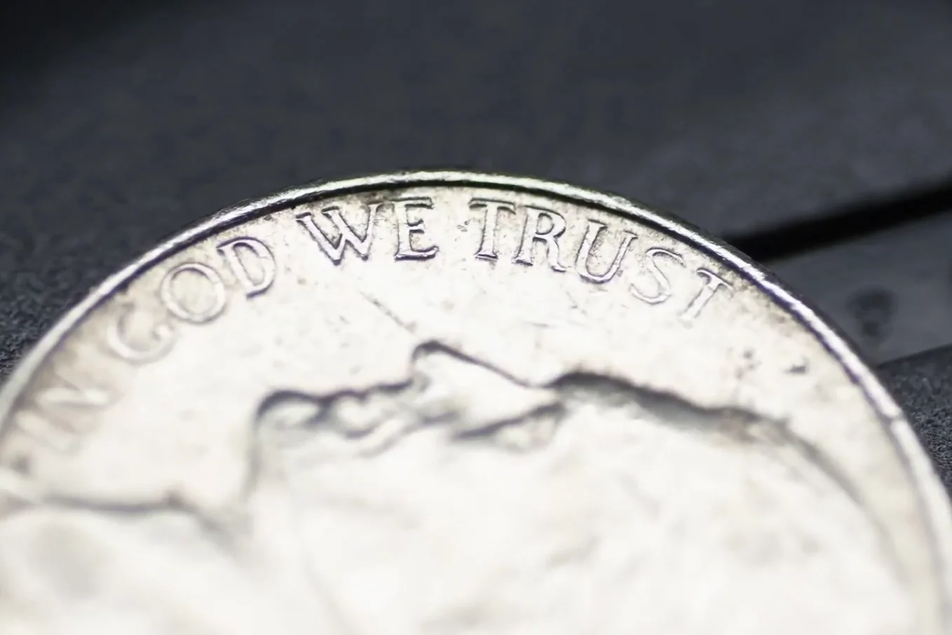 Macro close up shot of a quarter coin showing extreme detail