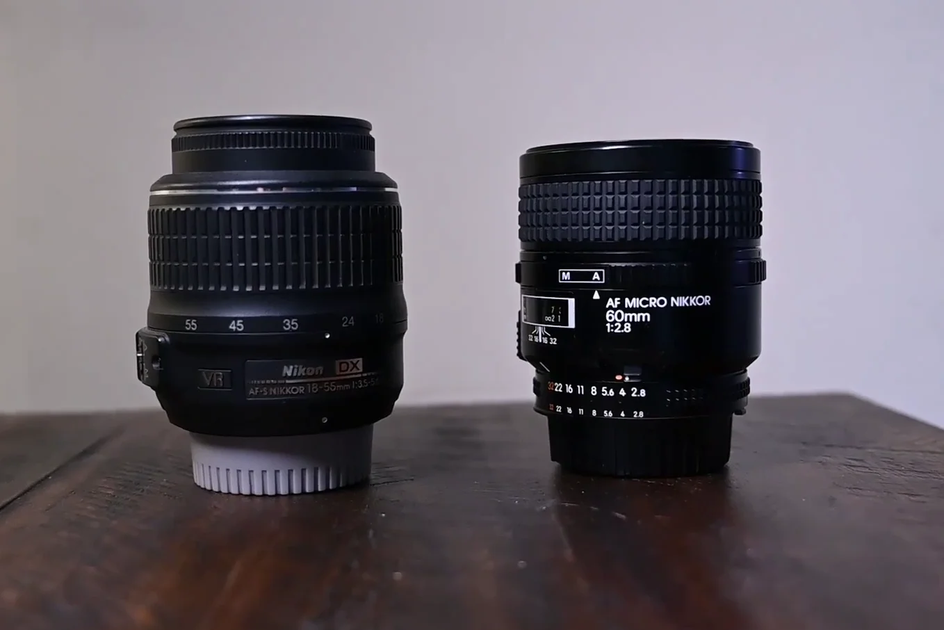 Nikon 60mm Micro lens size comparison next to other lenses
