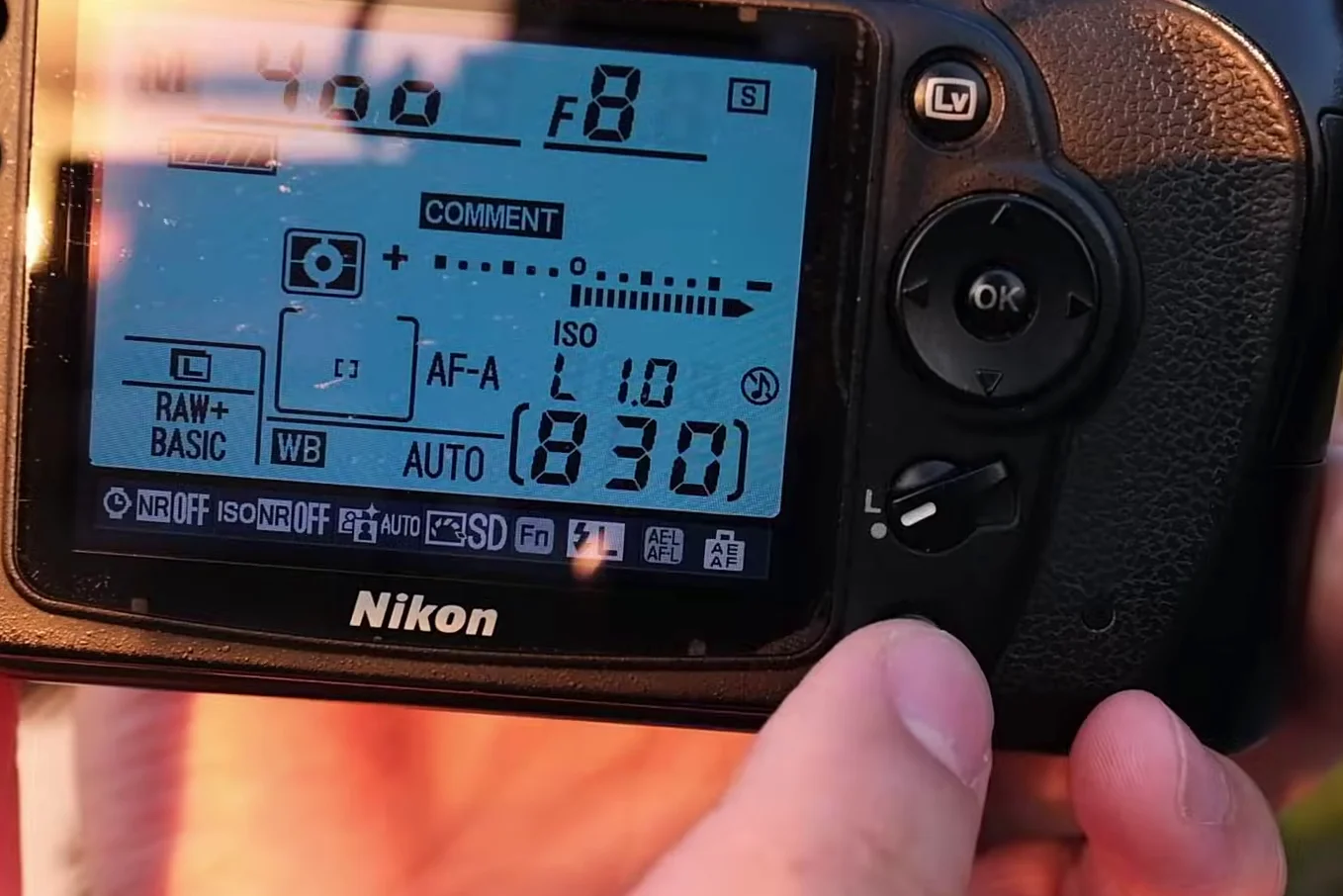 Nikon D90 rear LCD screen displaying settings