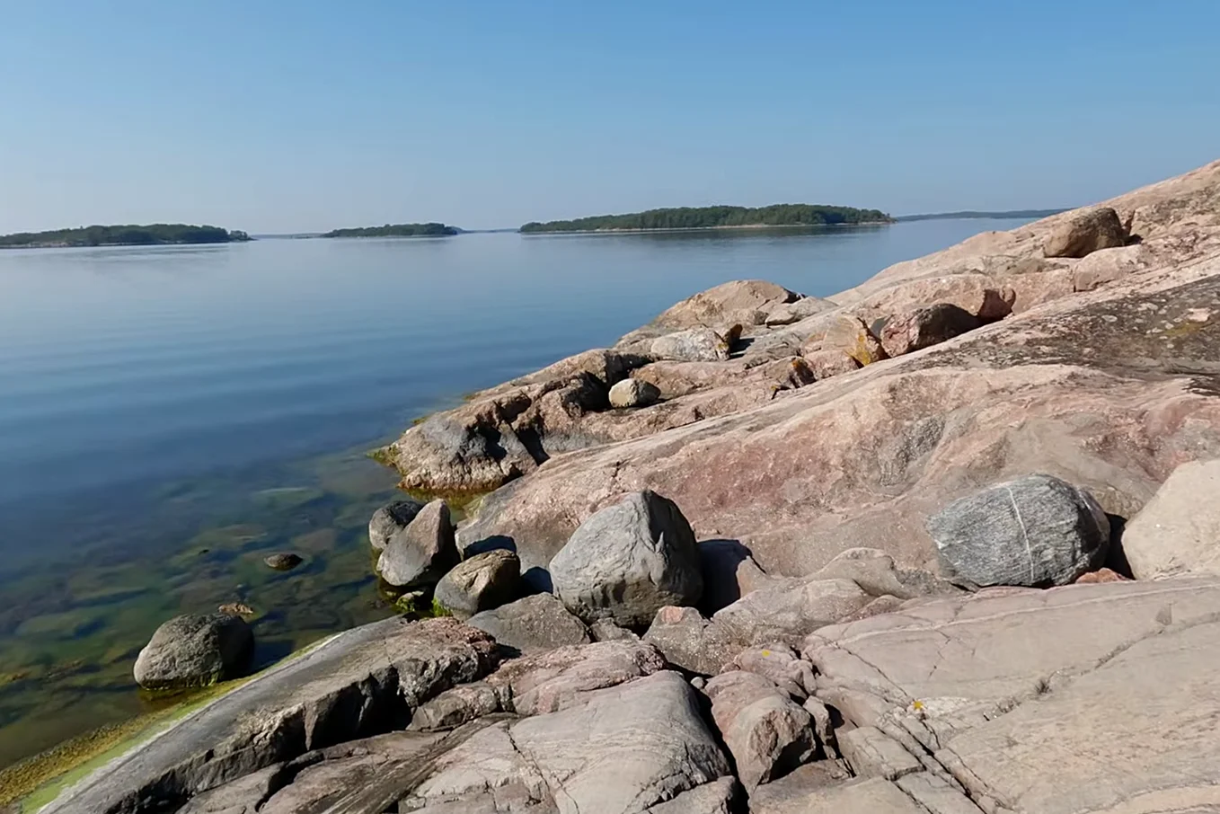 Rocky coastline in harsh sunlight