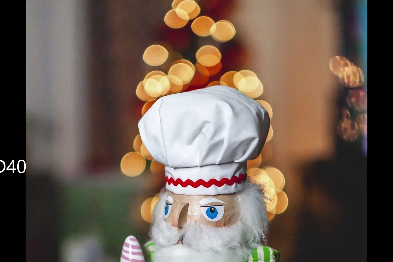 Sample photo of a Nutcracker toy showing bokeh balls in background