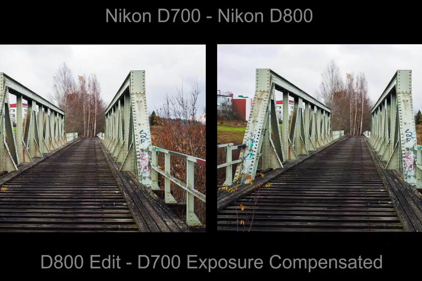 High contrast bridge scene comparing Nikon D700 and D800 exposure
